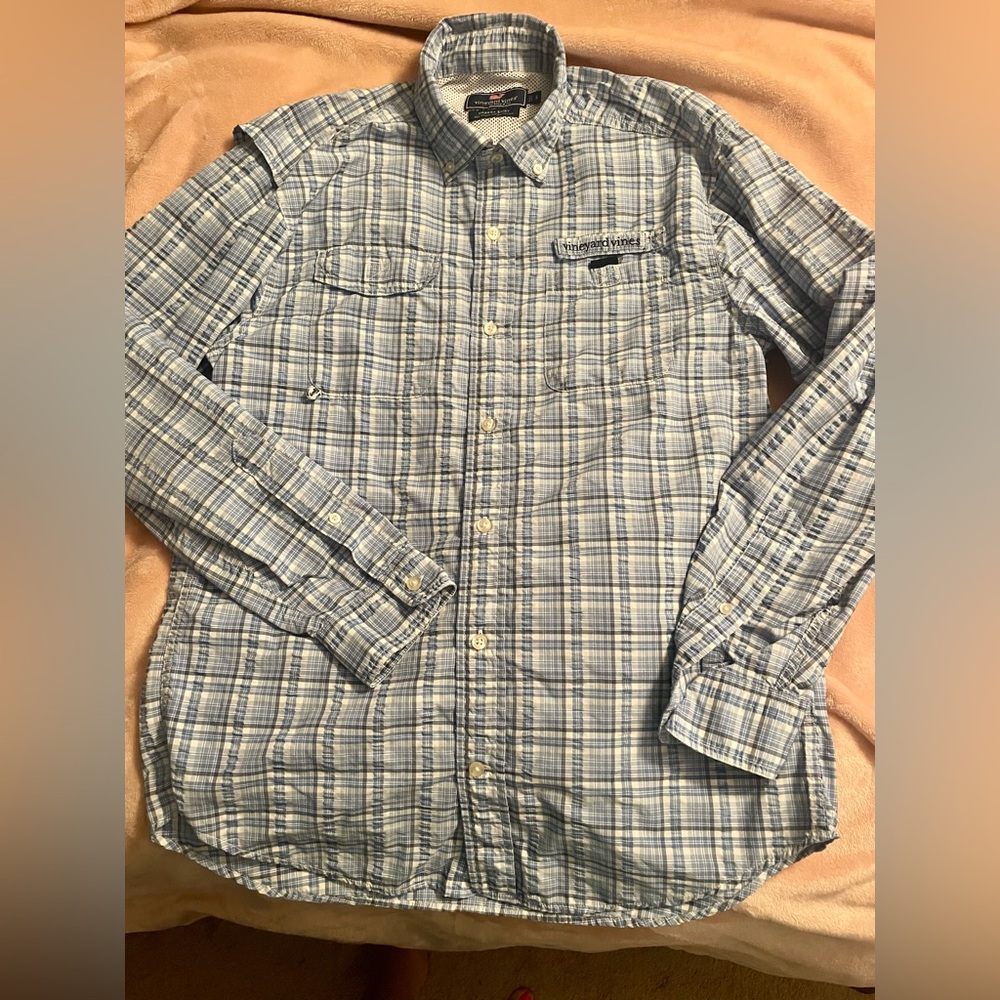 Vineyard Vines Harbor Shirt Small blue plaid